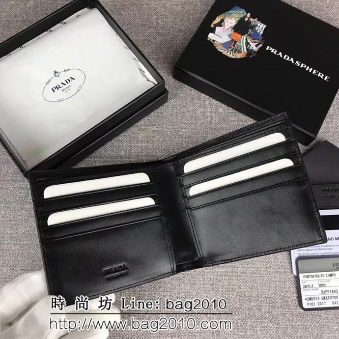 PRADA普拉達 專櫃最新款 頂級原單十字紋牛皮 男士短款錢夾 2M0513 DD1309